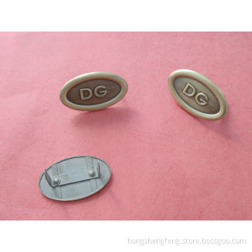 Custom Made Brushed Anti-Brass Oval Shape Metal Bag Label